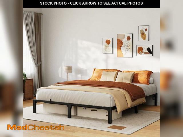 Lot 74-12760149 - (MISSING HARDWARE) GarveeHome 10 in Queen Tool-Free Bed Frame, Heavy Duty Metal Platform Bed Frame w...