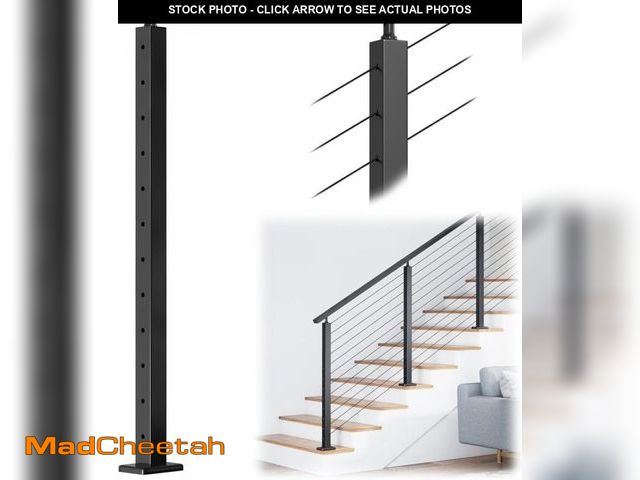 Lot 74-12398204 - Muzata Black Stair Cable Railing Post 42 Inch for 25-35 Degrees Stair 42"x2"x2" Surface Mount T304 S...