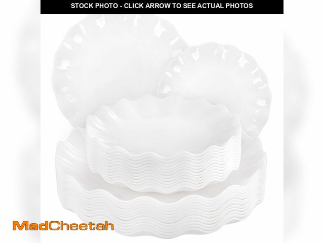 Lot 74-14428733 - LIYH 24 Pcs White Plastic Plates Reusable - Unbreakable Party Plates, Microwave &amp; Dishwasher Saf...