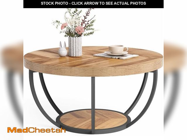 Lot 74-14305021 - LITTLE TREE Round Coffee Table, 32" Circle Coffee Table for Living Room, 2-Tier Wood Accent Center T...