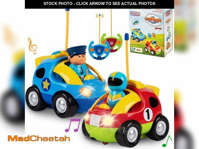 Lot 74-13629096 - Prextex 2 Pack Cartoon Remote Control Cars for Toddlers - Police Car and Race Car with Steering Whee...