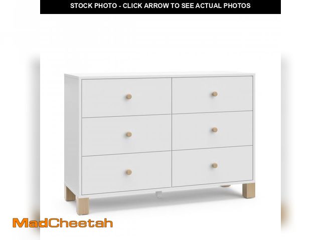 Lot 74-12445521 - Storkcraft California 6-Drawer Double Dresser (White with Driftwood) - GREENGUARD Gold Certified, In...