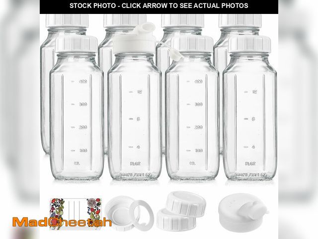 Lot 74-12708741 - 8 Pack 16 Oz Reusable Glass Milk Bottles w 100% Airtight Heavy Duty SCREW Lid &amp; 2 Pour Spouts - ...