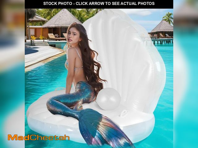 Lot 74-14472428 - 52" Thickened Inflatable Seashell Pool Float, Giant Pool Floating Raft Chair with Pearl Balls, for B...