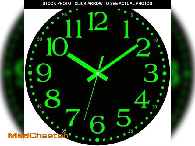 Lot 74-14274007 - Warminn Wall Clock - 12 inch Glow in the Dark Wall Clocks Battery Operated Black Wood Silent Wall Cl...