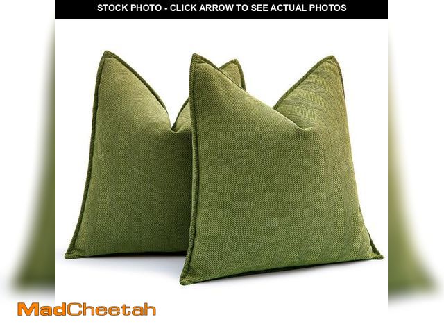 Lot 74-12310270 - MIULEE Pack of 2 Moss Green Decorative Pillow Covers 18x18 Inch Soft Chenille Luxurious Couch Throw ...