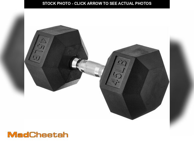 Lot 74-13071564 - Basics Rubber Hex Dumbbell Hand Weight, 45 pound, Single, Black - UNUSED