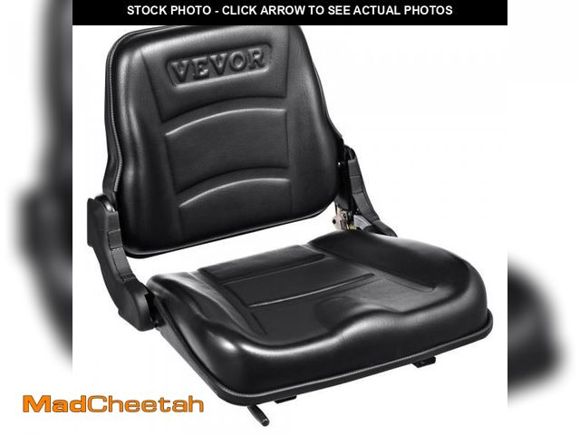 Lot 74-12163892 - VEVOR forklift seat with ergonomic design, shown unpacked among boxes, highlighting convenience.VEVO...