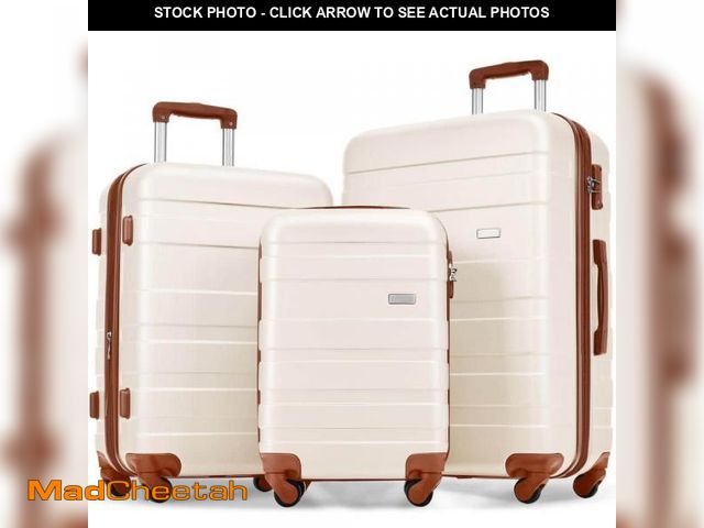 Lot 74-12528375 - Merax Ivory and Brown Lightweight Durable 3-Piece ABS Hardshell Spinner Luggage Set with TSA Lock - ...