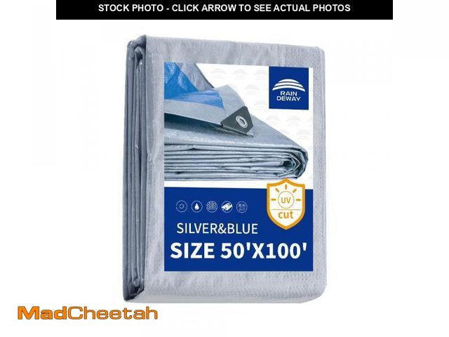 Lot 74-12199439 - RAINDEWAY Large Tarps 50x100 Feet, 5.5 Mil - Multipurpose Waterproof Poly Tarp Cover with Metal Grom...