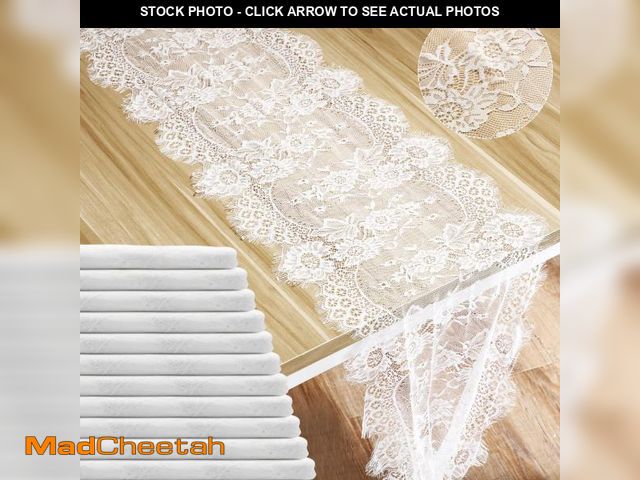 Lot 74-12302135 - 12 Pack Lace Table Runner 14 x 120 Inch White Rustic Lace Fabric Table Runners with Rose Embroidered...