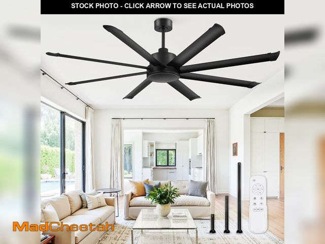 Lot 74-13697264 - ZMISHIBO 72 Inch Large Ceiling Fan No Light, 8 Aluminum Blades, 6-Speed Remote Control, Industrial C...