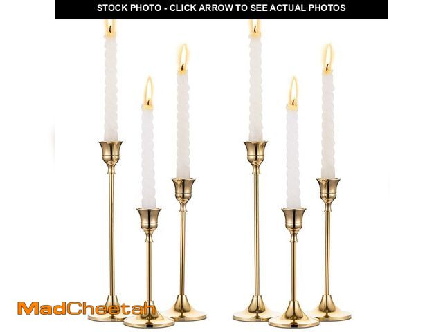 Lot 74-13946528 - 2 Sets(6 Pcs) Brass Gold Metal Taper Candle Holders Candlestick Holders, Vintage Modern Decorative C...
