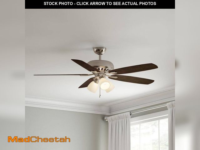 Lot 74-14113481 - Hampton Bay Rockport 52 in. Indoor LED Brushed Nickel Ceiling Fan with Light Kit, Downrod, Reversibl...