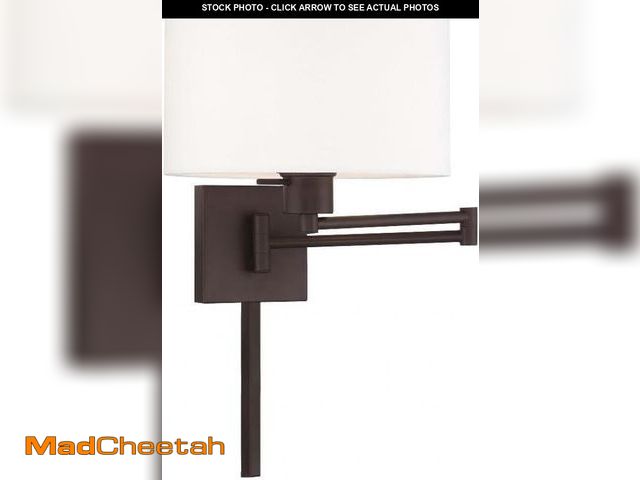 Lot 74-12138604 - Livex Lighting 40036-07 24.25" One Light Swing Arm Wall Mount, Bronze Finish with Off-White Fabric S...