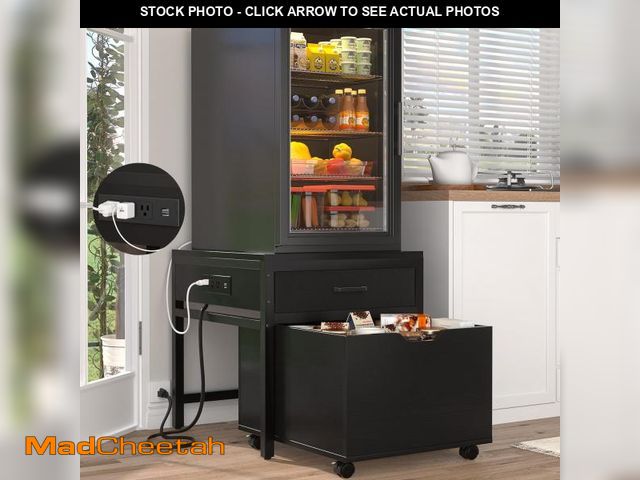 Lot 74-12540865 - (MISSING HARDWARE) Unikito Mini Fridge Stand with Drawer Storage and Power Outlet, Heavy Duty Mobile...