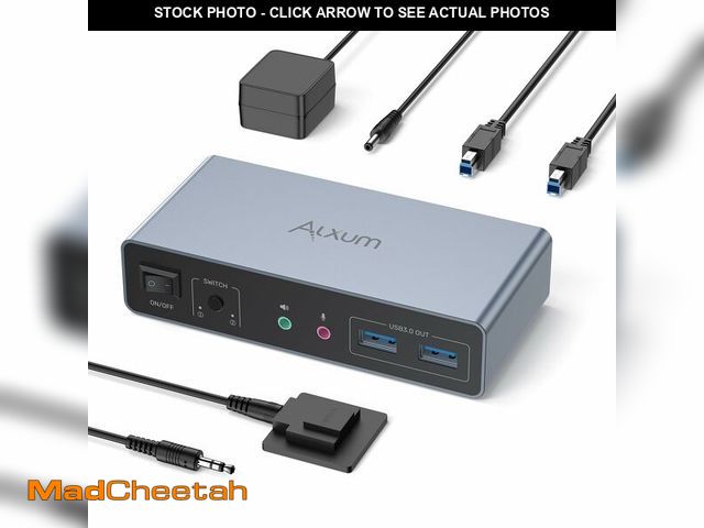 Lot 74-13539990 - Alxum HDMI DP USB 3.0 KVM Switch with Audio and Microphone Ports-2 Monitors to 2 Computers Dual Mode...
