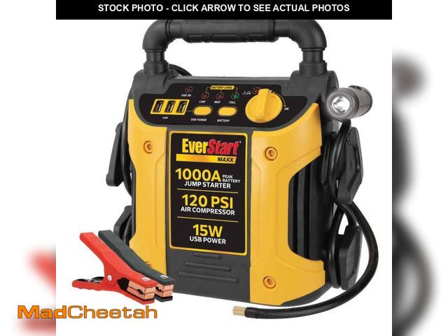 Lot 74-12536984 - EverStart Maxx 1000 Peak Amp Jump Starter with 120 PSI Compressor, Pivoting LED Light, 3X USB Ports ...