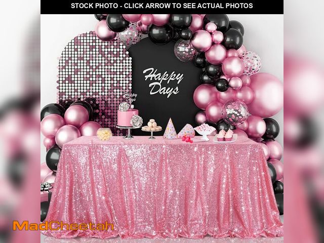 Lot 74-12323934 - B-COOL Sequin Tablecloth 50x80 Inch Sparkly Table Cloth Hot Pink Sequin Table Cloth Overlays for Par...