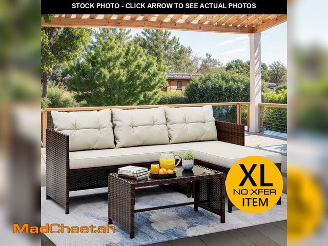 Lot 74-12723232 - Walsunny 3 Pieces Patio Furniture Sectional Set, All-Weather Wicker Rattan Outdoor Furniture Set wit...