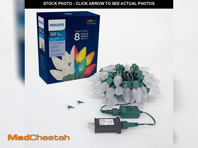 Lot 74-12393533 - PHILIPS 50 LED 8 Function Bicolor Faceted C9 Christmas Lights on Green Wire - UL Listed for Indoor/O...