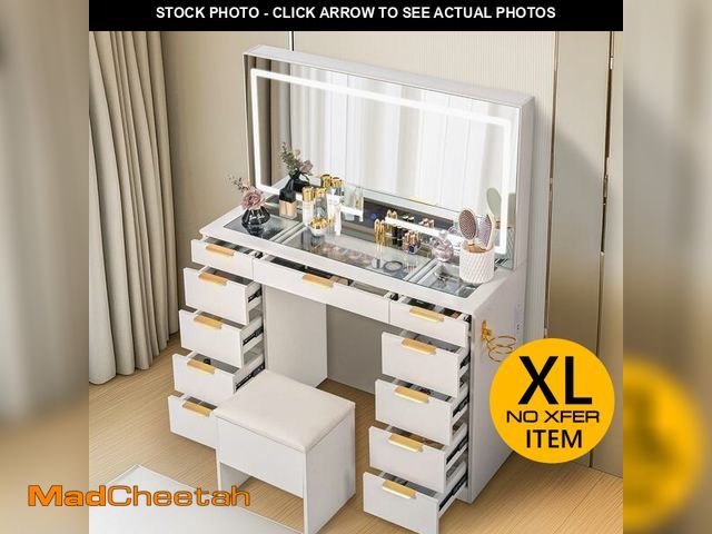 Lot 74-13072133 - Pamapic 11 Drawers Vanity Desk with Golden Handles, Upgraded Silent Slides Vanity Mirror with Lights...