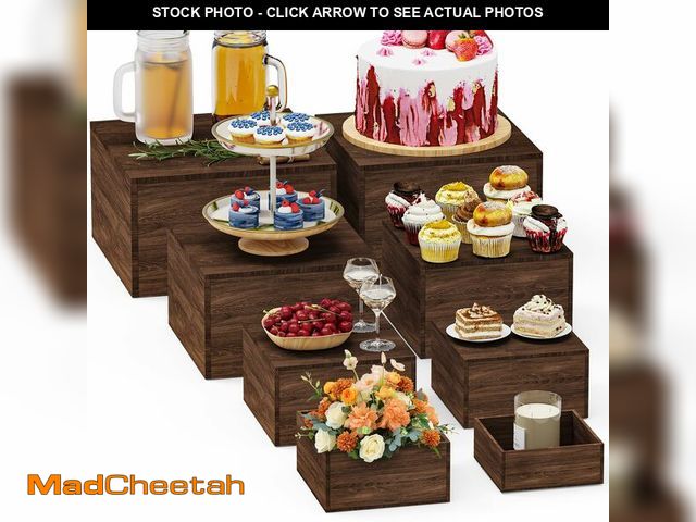 Lot 74-13966664 - VANITURE 8 PCS Wooden Buffet Risers, Rustic Wood Cake Cupcake Stands, Square Food Risers for Buffet ...