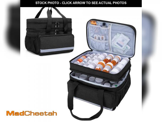 Lot 74-12305302 - CURMIO Double Layers Pill Bottle Organizer Bag Empty, Medicine Organizer Storage Case with Lockable ...