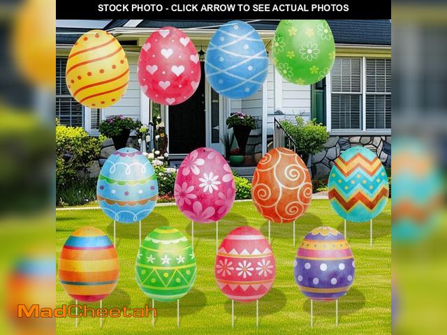 Lot 74-11559323 - YIYA 12 Pieces Easter Egg Yard Decor Waterproof Easter Yard Signs with Stakes Easter Outdoor Yard De...