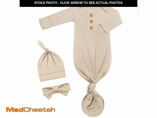 Lot 74-14270509 - Newborn Baby Knotted Gown and Hat Set, Soft Modal Infant Sleepwear Long Sleeve Nightgown, Baby Girl ...