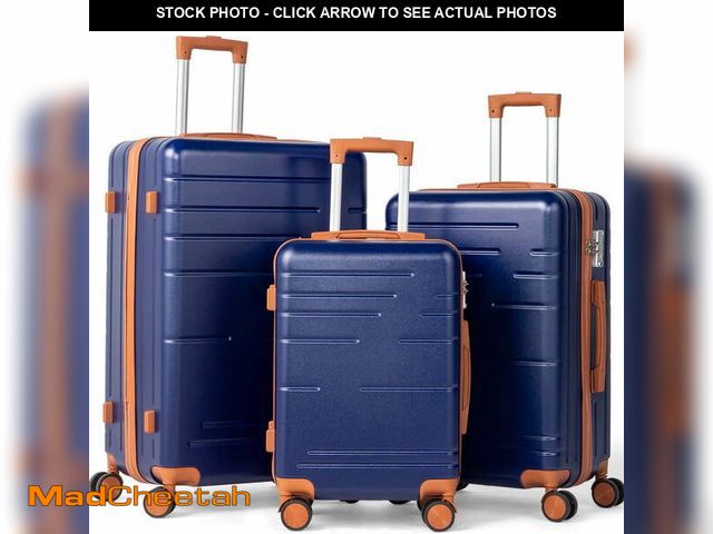 Lot 74-13817175 - Zimtown Luggage 3 Piece Set ABS Hardside Lightweight Suitcase with TSA Lock Spinner Wheels, Navy Blu...