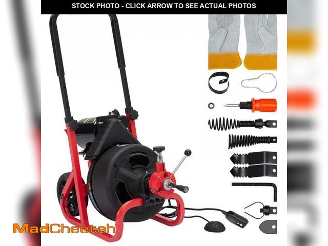 Lot 74-12541055 - Drain Cleaner Machine, 100 Ft X 3/8 Inch Electric Drain Snake with 6 Cutters Gloves, Electric Drain ...