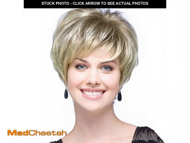 Lot 74-14209135 - GNIMEGIL Short Blonde Pixie Cut Wigs for White Women with Bangs Dark Roots Old Lady Wig Natural Synt...