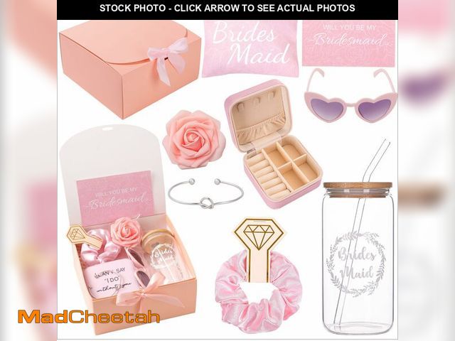 Lot 74-14302012 - Set of 4 Pink Bridesmaid Proposal Gifts, Maid of Honor Gift Includes Wedding Gift Box Jewelry Box Ma...