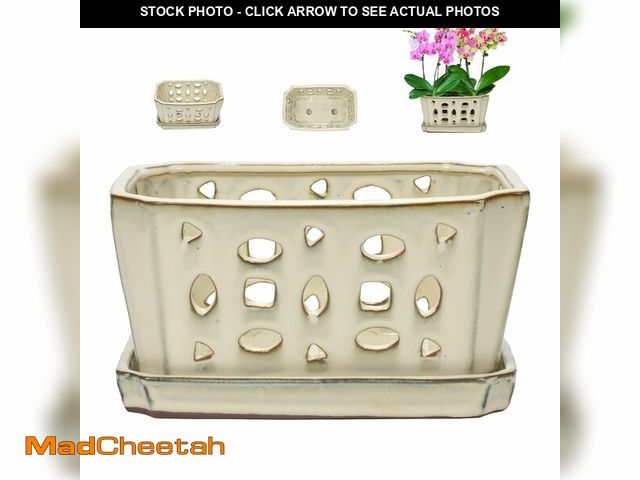 Lot 74-13631649 - W&amp;W Orchid Pot with Holes and Saucer for Repotting, Cream White, 9.7 Inch - UNUSED