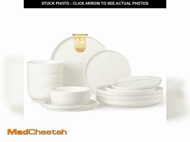 Lot 74-13542747 - EWFEN Plates and Bowls Sets, 12 Pieces Ceramic Dinnerware Set for 4, Stoneware Dishware Dishes Set, ...