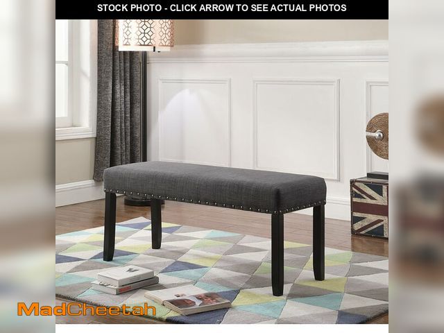 Lot 74-12829167 - Roundhill Furniture Biony Fabric Dining Bench with Nailhead Trim, Grey - USED