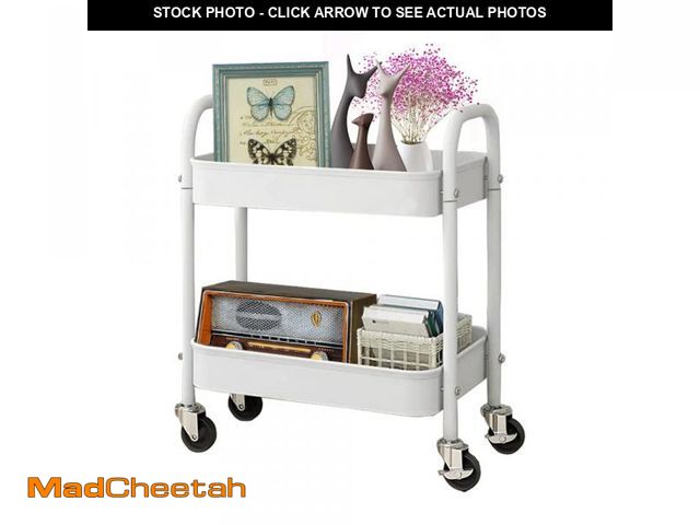 Lot 74-12212174 - 2 Tier All-Metal Rolling Cart, Rolling Storage Cart with Handle and Locking Wheels Kitchen Cart Laun...