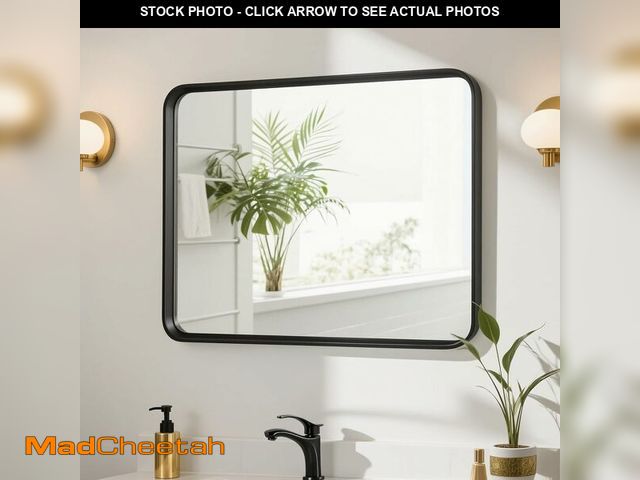 Lot 74-12677562 - Bathroom Mirror 36x24 Inch Black Metal Framed Rounded Rectangle Vanity Mirror for Wall, Over Sink, F...