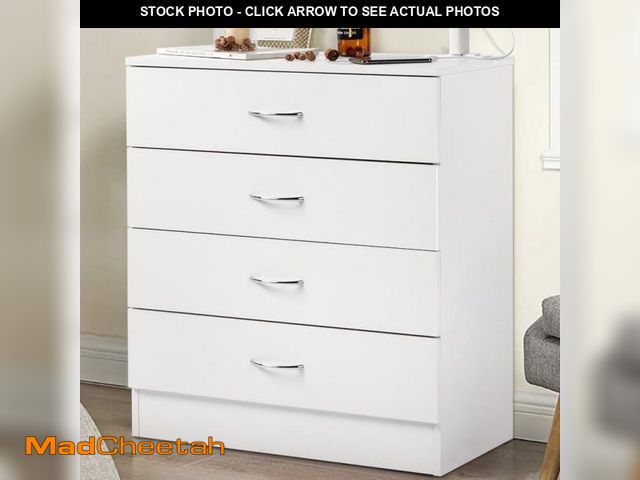 Lot 74-12402345 - UBesGoo Dresser with 2 Power Outlets &amp; 2 USB, Chest of 4 Drawers, Vanity Dresser with Charging S...