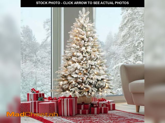 Lot 74-12799601 - OasisCraft 4ft Pre-lit Snow Flocked Artificial Mini Christmas Tree Includes Small Lights and Cloth B...