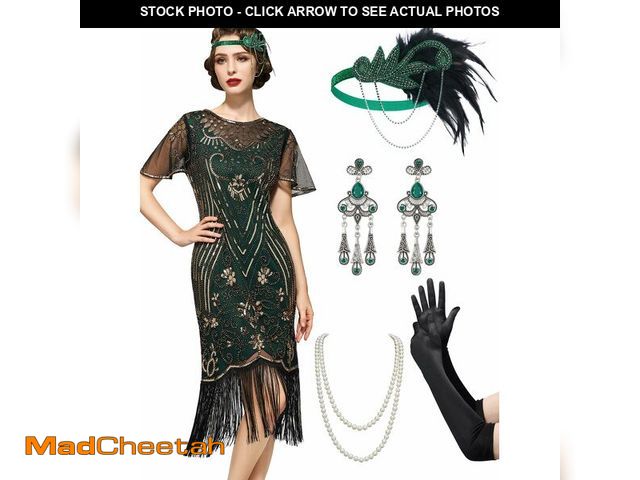 Lot 74-12706219 - SWEETV Great Gatsby Dresses for Women,Women's 1920s Lace Neck Flapper Dress Roaring 20s Costume With...