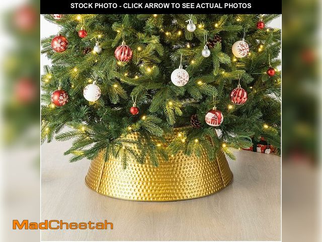 Lot 74-14367023 - Glitzhome 26" D Golden Hammered Metal Tree Collar Tree Base Cover Decorative Christmas Tree Ring for...