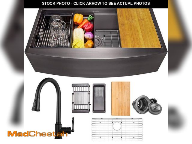Lot 74-13047529 - AKDY All-in-One Matte Black Finished Stainless Steel 33 in. x 22 in. Farmhouse Apron Mount Kitchen S...