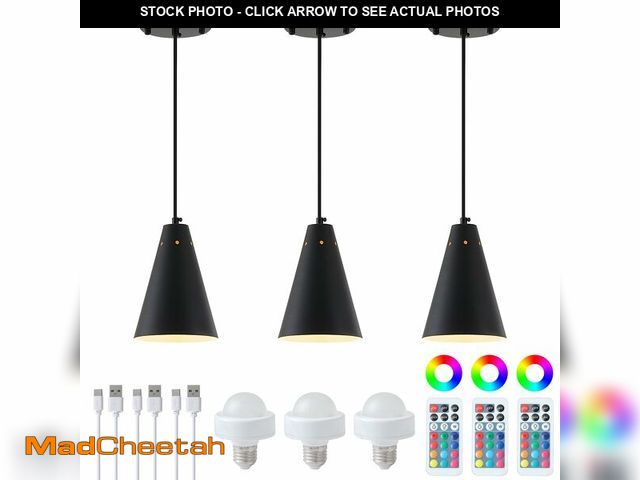 Lot 74-12699947 - Dijiahua Black Battery Operated Pendant Light 3 Pack with Remote Control,Wireless Rechargeable Mini ...