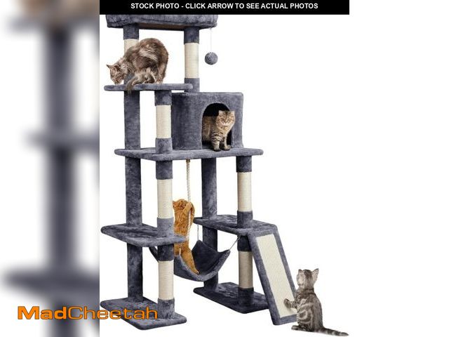 Lot 74-12137394 - Yaheetech Large Multi-Level Cat Tree, 63 Inches Tall with Sisal-Covered Scratching Posts, Condo, Ham...