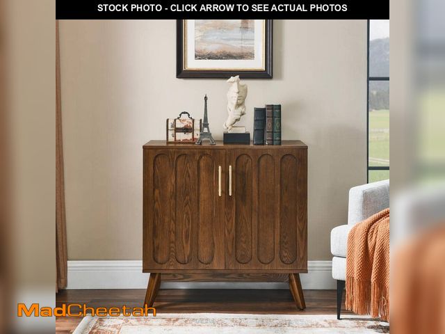 Lot 74-12773371 - Tileon Mid Century Modern Fluted Sideboard Cabinet with Adjustable Shelves and Solid Wood Legs, Buff...