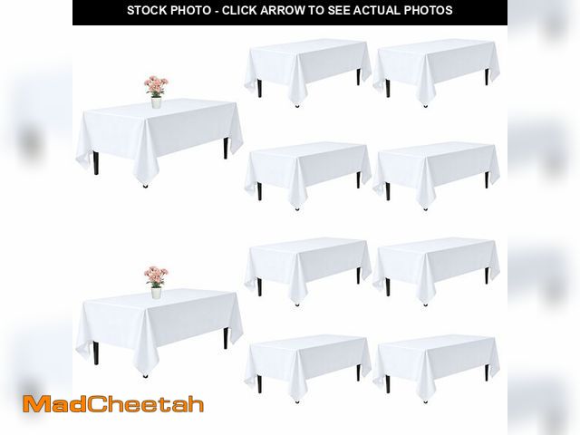 Lot 74-14293284 - 10 Pack White Table Cloth Rectangle 60x126 Inch Rectangular Tablecloths for 8 Foot Tables, Wrinkle R...