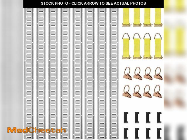 Lot 74-14611144 - VEVOR E Track Tie-Down Rail Kit, 32PCS 5FT E-Tracks Set Includes 8 Steel Rails &amp; 8 O Rings &amp;...