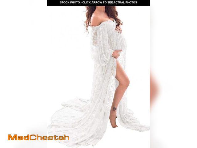 Lot 74-12331387 - Saslax Lace Off Shoulder Doubly Split A-line Skirt Maternity Dress Soft Stretchy Pregnancy Prop Maxi...